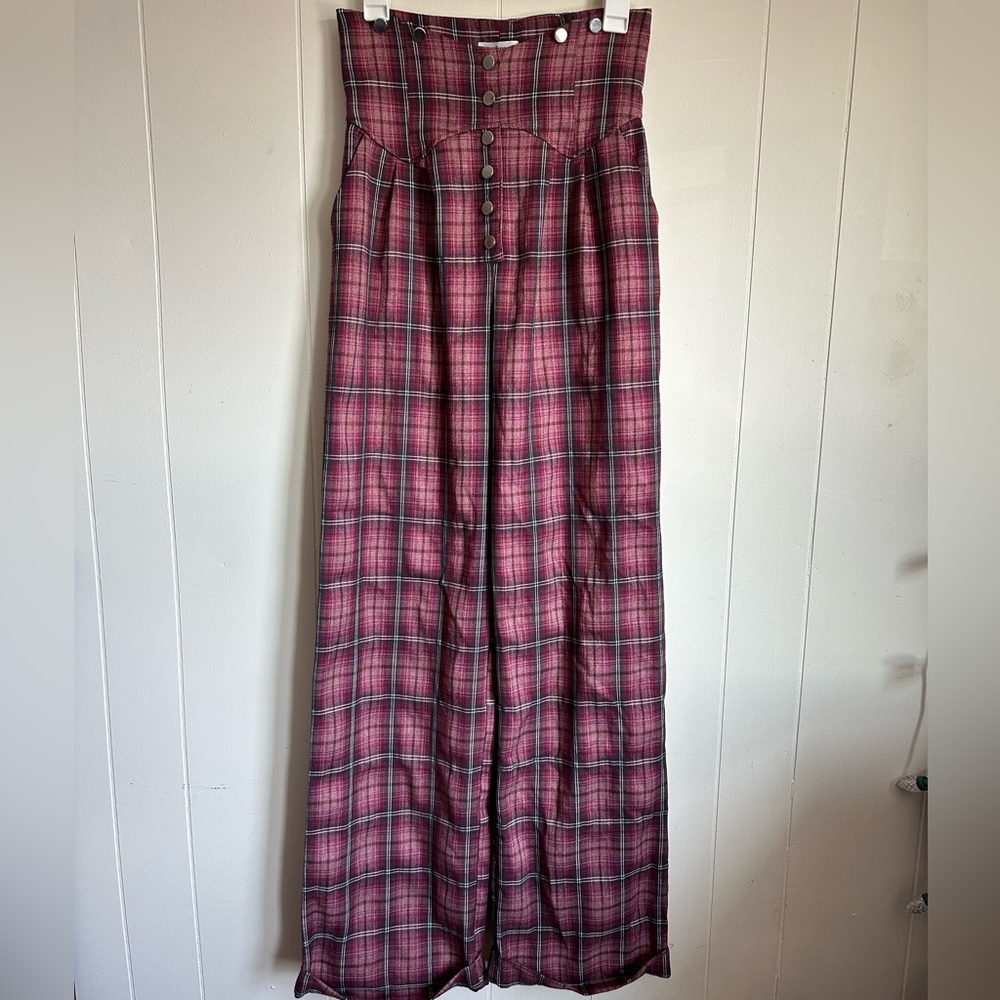 Unique Vintage 1940s Plaid Buttoned Wide Leg Trousers